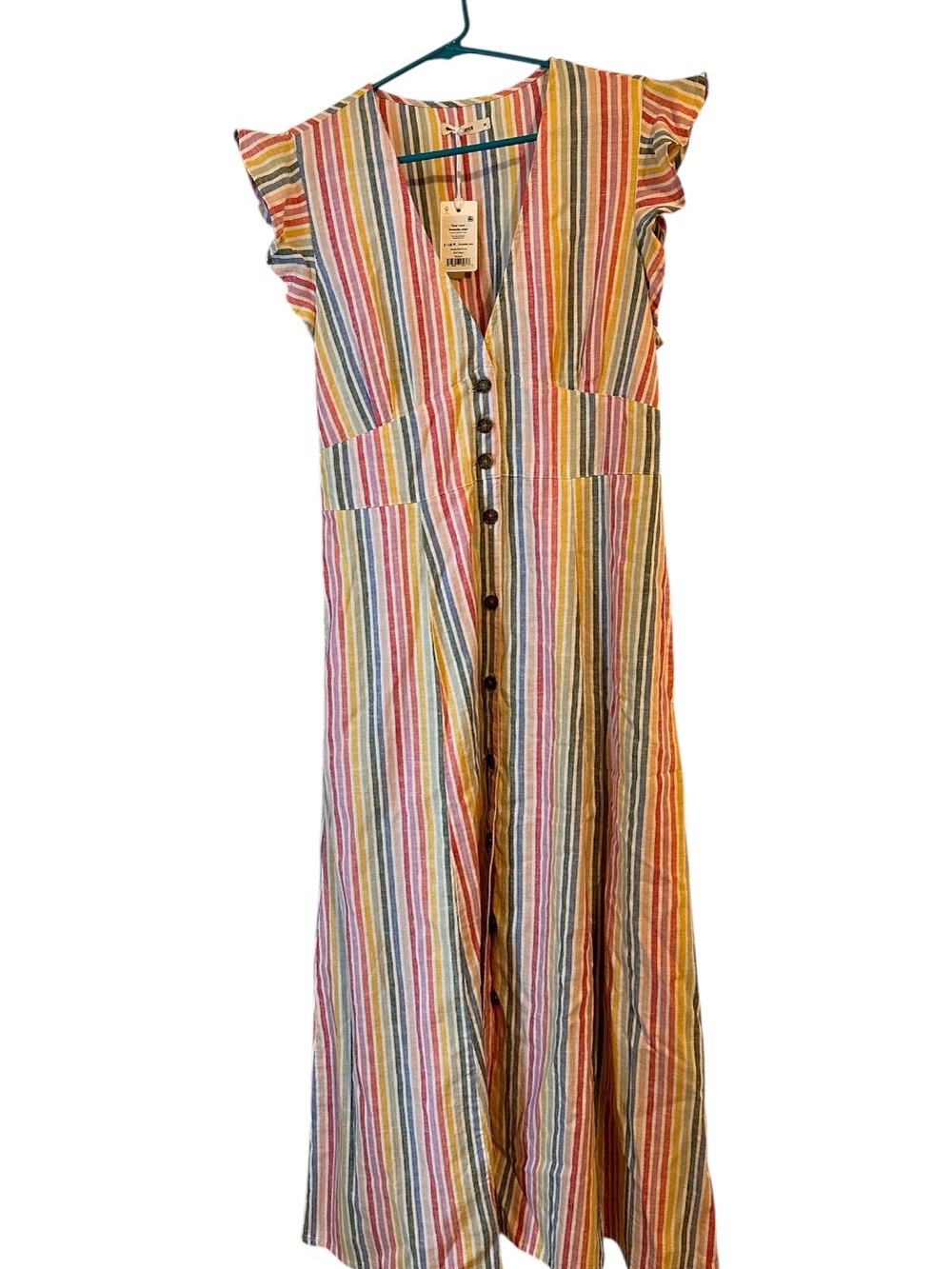 Marine Layer Girls Rainbow Striped Button-Front Maxi Dress